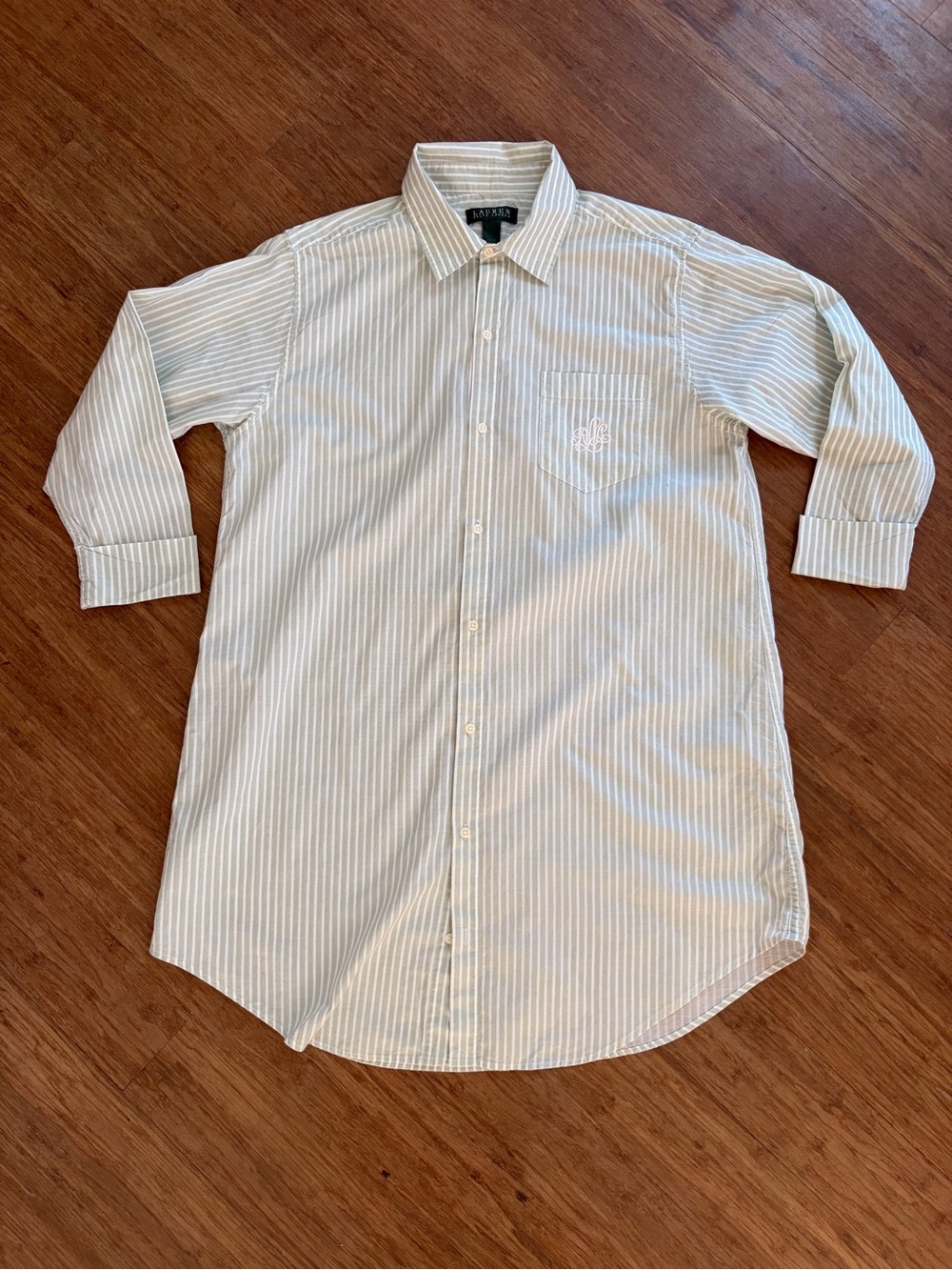 Ralph Lauren Green Label, Green/white striped Cotton Sleep Shirt, Sz M - Picture 1 of 7